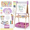 Purple Kids Art Easel Set, Wooden 3-in-1 Magnetic Whiteboard & Chalkboard