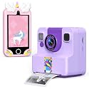 Purple Kids Instant Print Camera +Pink Kids Smart Phone Bundle, Camera with 32GB & 2 Rolls Paper + 3.5" Touchscreen Phone with Dual Cameras, Learning Games, Music, Gifts for Boys & Girls Ages 3–12