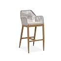 PURPLE LEAF 1 Piece Bar Height Stool with Cushion, Back and High Arms, Teak