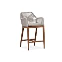 PURPLE LEAF 1 Piece Counter Height Bar Stool with Arms &amp; Cushion, Deep Teak