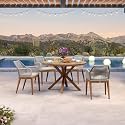 PURPLE LEAF Oversized Patio Round Dining Set 5 Pieces with Arm, Deep Teak