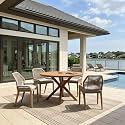 PURPLE LEAF Oversized Outdoor Round Dining Set 5 Pieces, Backs, Teak