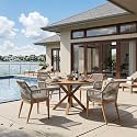 PURPLE LEAF Oversized Patio Round Dining Set 5 Pieces with Armrests, Teak