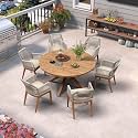 PURPLE LEAF Round Patio Dining Set 7 Pieces with Cushion and Arm, Deep Teak
