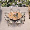 PURPLE LEAF Round Patio Dining Set 9 Pieces with Cushion and Arm, Deep Teak