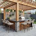PURPLE LEAF Bar Height Stools Set of 4, Taupe Sunbrella Cushion, Brown