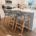 PURPLE LEAF Bar Height Stools Set of 2 with High Arms, Back & Cushion, Teak