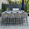 PURPLE LEAF Bar Height Stools Set of 4 with Arms, Back & Cushion, Dark Grey