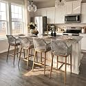 PURPLE LEAF Bar Height Stools Set of 4 with High Arms, Back &amp; Cushion, Teak