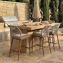 PURPLE LEAF Bar Height Stools Set of 4, Khaki Sunbrella Cushion, Deep Teak