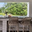 PURPLE LEAF Bar Height Stools Set of 2, Khaki Sunbrella Cushion, Light Grey
