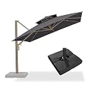 PURPLE LEAF Cantilever Umbrella With Base 10 FT Double-Vented Canopy, Gray
