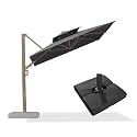 PURPLE LEAF Cantilever Umbrella With Base 8 FT Double-Vented Canopy, Gray