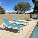 PURPLE LEAF Chaise Lounge Set of 2 with Wheels, White Frame, Turquoise Blue