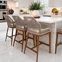 PURPLE LEAF Counter Height Bar Stools Set of 2, Khaki Cushion, Deep Teak