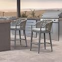 PURPLE LEAF Counter Height Bar Stools Set of 2 Ergonomic Back, Light Grey