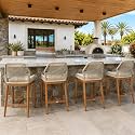 PURPLE LEAF Counter Height Bar Stools Set of 4, Khaki Cushion, Deep Teak