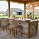 PURPLE LEAF Counter Height Outdoor Bar Stools Set of 2 Aluminum Frame, Teak