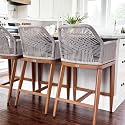 PURPLE LEAF Counter Height Stools Set of 2 with Arms and Cushion, Deep Teak