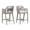 PURPLE LEAF Counter Height Stools Set of 2 with Arms and Cushion, Champagne