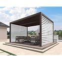 PURPLE LEAF Louvered Pergola 10' × 14' Bronze, 2 Short Side Screen Shades