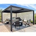 PURPLE LEAF Louvered Pergola 12' × 14' with 1 Long and 1 Short Screen Shade
