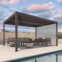 PURPLE LEAF Louvered Pergola 12' × 14' with Short Side Screen Shade Bronze
