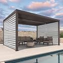 PURPLE LEAF Louvered Pergola 12' × 14' Bronze, 2 Short Side Screen Shades