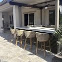 PURPLE LEAF Outdoor Bar Height Stools Set of 4 with Thick Cushion, Teak