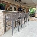 PURPLE LEAF Outdoor Bar Height Stools Set of 4 with Cushion, Light Grey