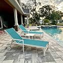 PURPLE LEAF Outdoor Chaise Lounge Set of 2 Arm, White Frame, Turquoise Blue