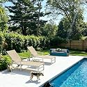 PURPLE LEAF Outdoor Chaise Lounge Set of 2 with Armrest, White Frame, Beige