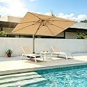 PURPLE LEAF Outdoor Chaise Lounge Set of 2, Padded Foam, White Frame, Beige