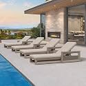 PURPLE LEAF Outdoor Lounger Chairs Set of 4 Aluminum Frame, Khaki
