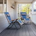PURPLE LEAF Outdoor Reclining 2 Chair Extra Wide Quilted Cushion, Grey Blue