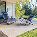 PURPLE LEAF Outdoor Reclining Chair Extra Wide Quilted Cushion, Blue Black