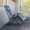 PURPLE LEAF Outdoor Reclining Chair Extra Wide Quilted Cushion, Grey Blue