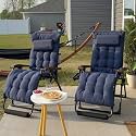 PURPLE LEAF Outdoor Reclining Chair Extra Wide Removable Cushion, Navy Blue