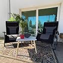 PURPLE LEAF Outdoor Reclining Chair Extra Wide Quilted Cushion, Black Grey