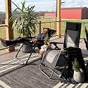 PURPLE LEAF Outdoor Reclining Chair Oversized Quilted Cushion, Black Grey