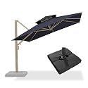 PURPLE LEAF Outdoor Umbrella With Base 10 FT Double-Vented Canopy Navy Blue
