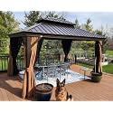 PURPLE LEAF Patio Hardtop Gazebo 10' x 12' Bronze 4.7" Wide Frame Khaki LED