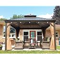 PURPLE LEAF Patio Hardtop Gazebo 12' x 14' Bronze 4.7" Wide Frame Khaki LED