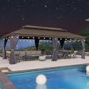 PURPLE LEAF Patio Hardtop Gazebo 12' x 24'' Wide Aluminum Frame Navy Blue