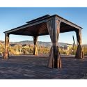 PURPLE LEAF Patio Hardtop Gazebo 12' x 16' Bronze Frame Double Roof Khaki