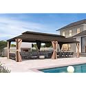 PURPLE LEAF Patio Hardtop Gazebo 12' x 28' Bronze Frame Double Roof Khaki