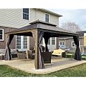 PURPLE LEAF Patio Hardtop Gazebo 12' x 16' Permanent Frame Navy Blue LED