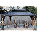 PURPLE LEAF Patio Hardtop Gazebo 13' x 17' Bronze Frame Double Roof Khaki
