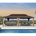 PURPLE LEAF Patio Hardtop Gazebo 14' x 24' Bronze Frame Double Roof Khaki