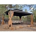 PURPLE LEAF Patio Hardtop Gazebo 14' x 16' Bronze Frame Double Roof Khaki
